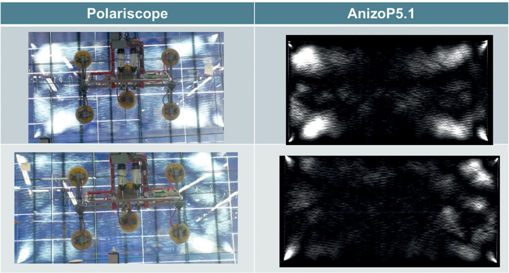 Slika 2. 100% podudaranje vizualizacije anizotropije dobijene sa polariskopom i on-line opremom za vizualizaciju